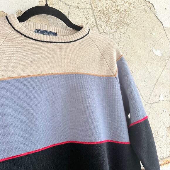 Y2K Colorblock Sweater Neutral Crewneck Classic Preppy Knit Pullover Mens L - Picture 5 of 9